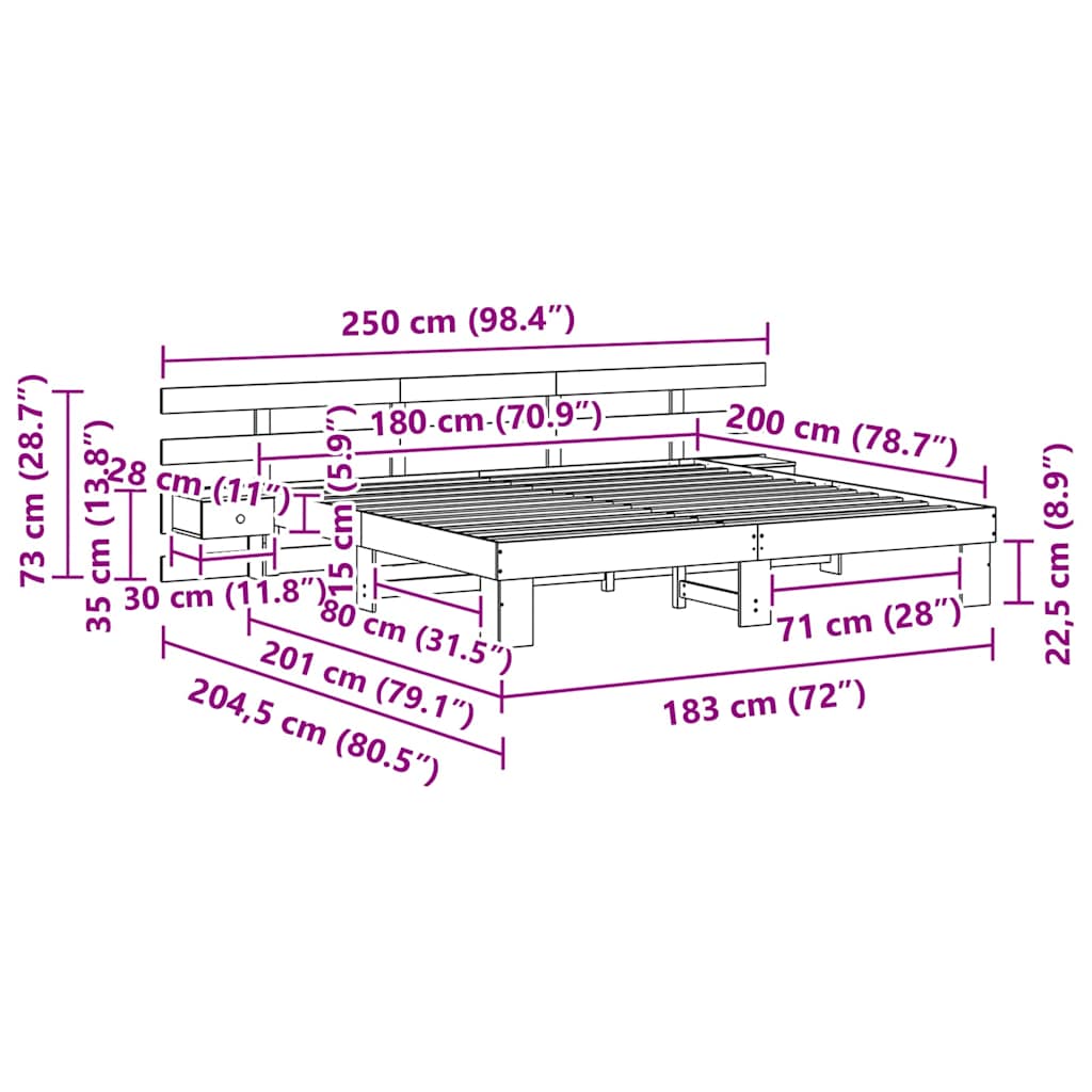 Bettgestell mit Schubladen Braun 180 x 200 cm Massivholz