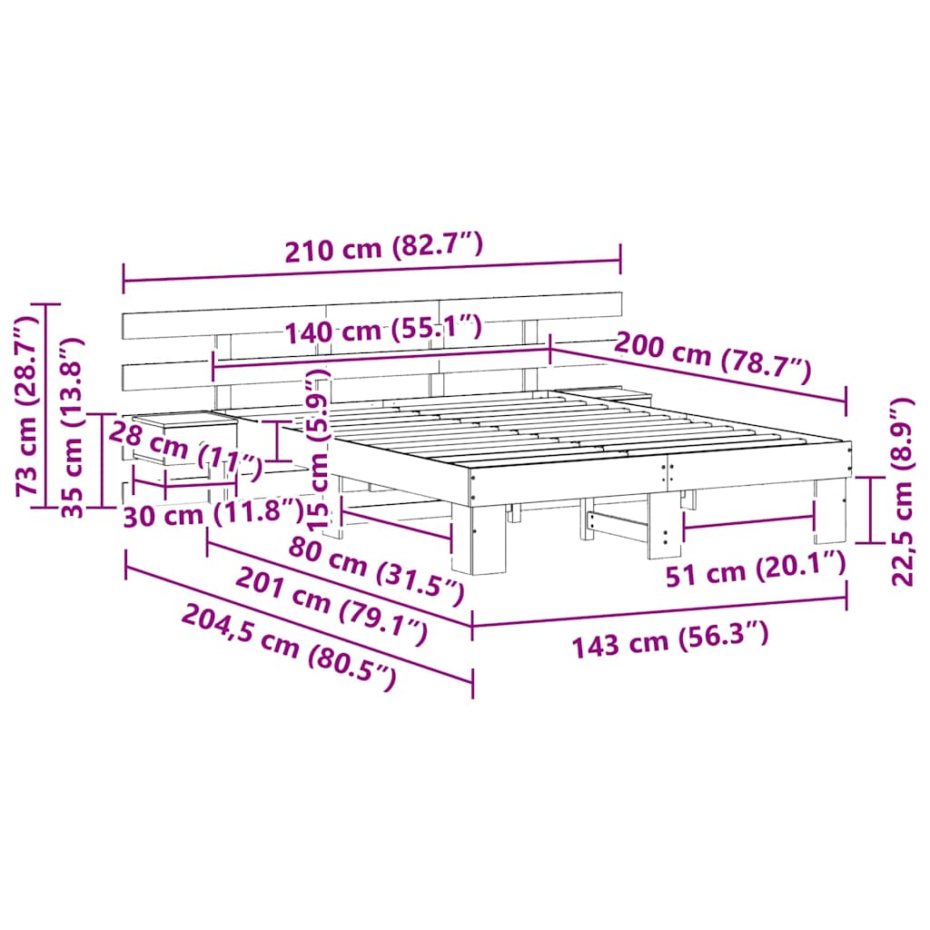 Bettgestell mit Schubladen Braun 140 x 200 cm