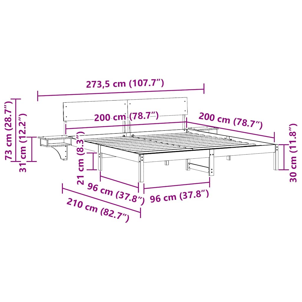 Bettrahmen mit Kopfteil Weiß 200 x 200 cm Massives Kiefernholz