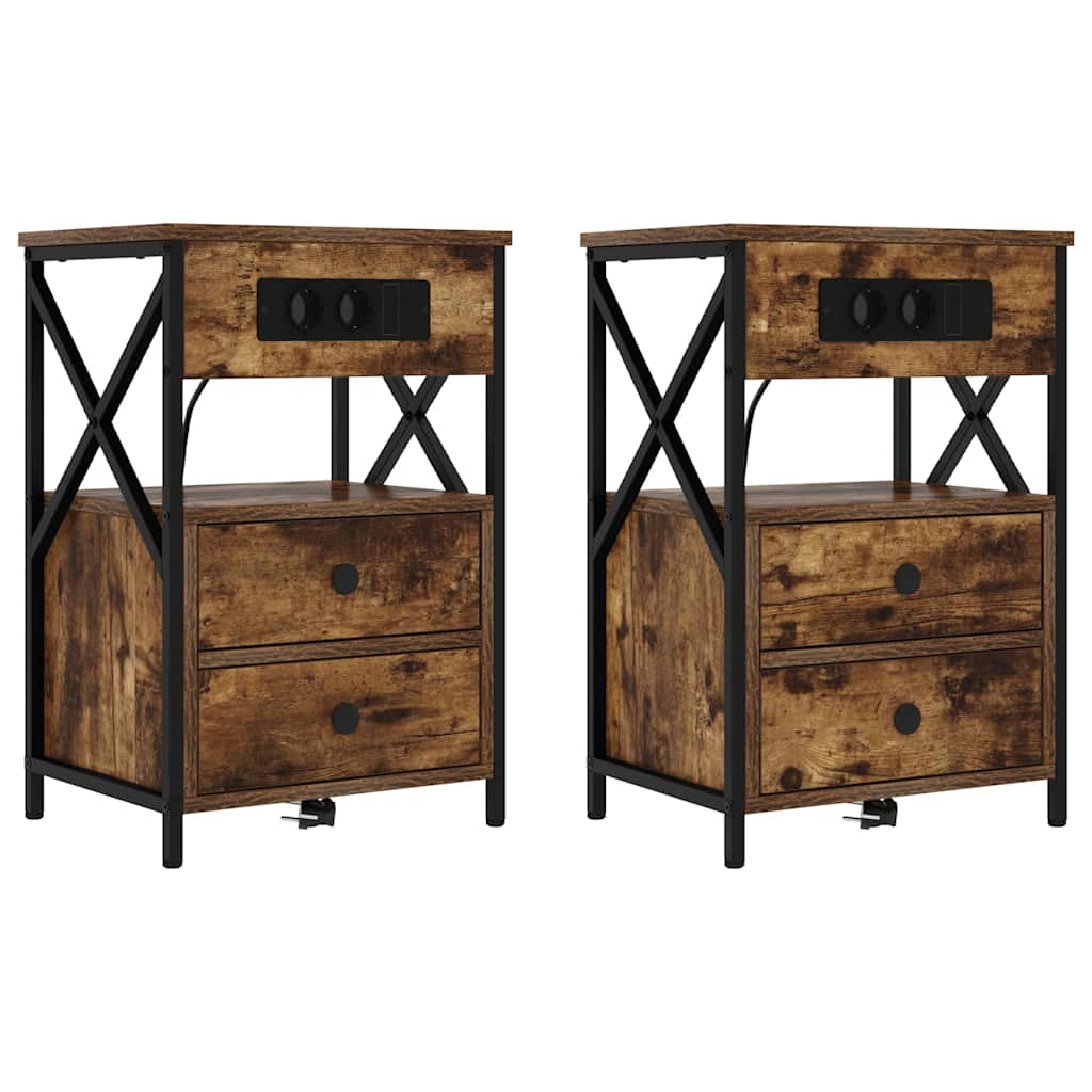 Nachttisch mit Ladestation 2 pcs Geräucherte Eiche