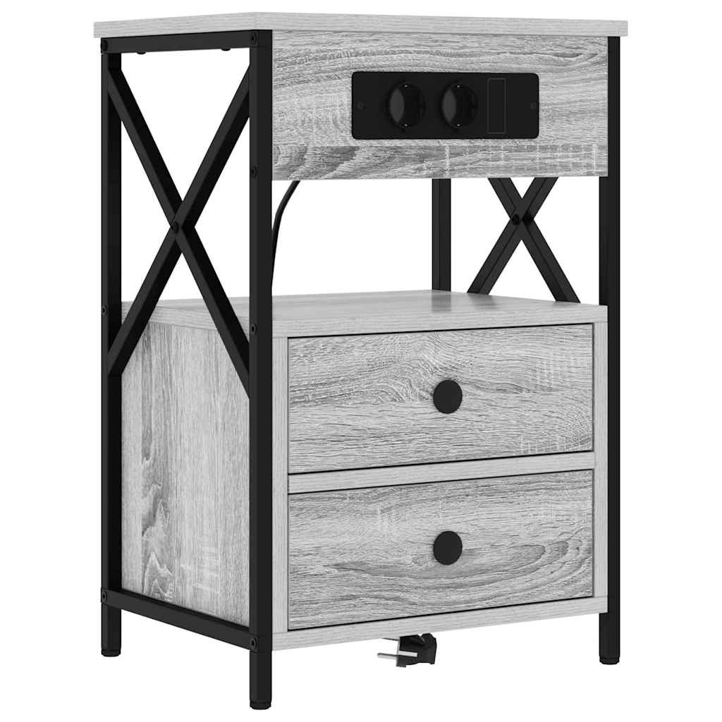 Nachttisch mit Ladestation Grau Sonoma 40 x 31 x 60 cm