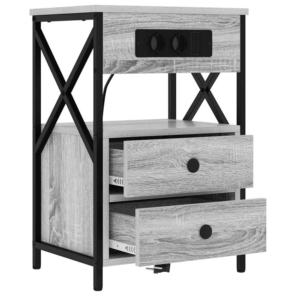 Nachttisch mit Ladestation Grau Sonoma 40 x 31 x 60 cm