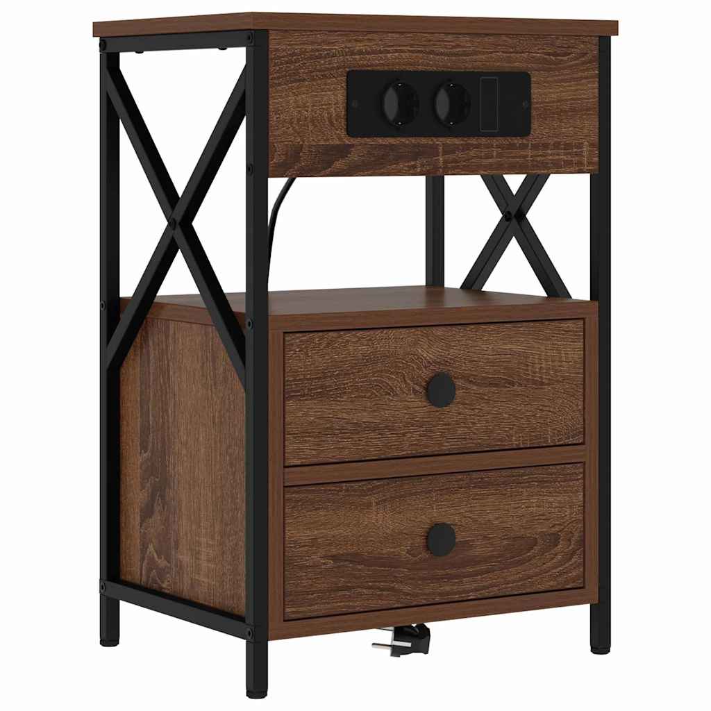 Nachttisch mit Ladestation Braunes Eichenholz 40 x 31 x 60 cm