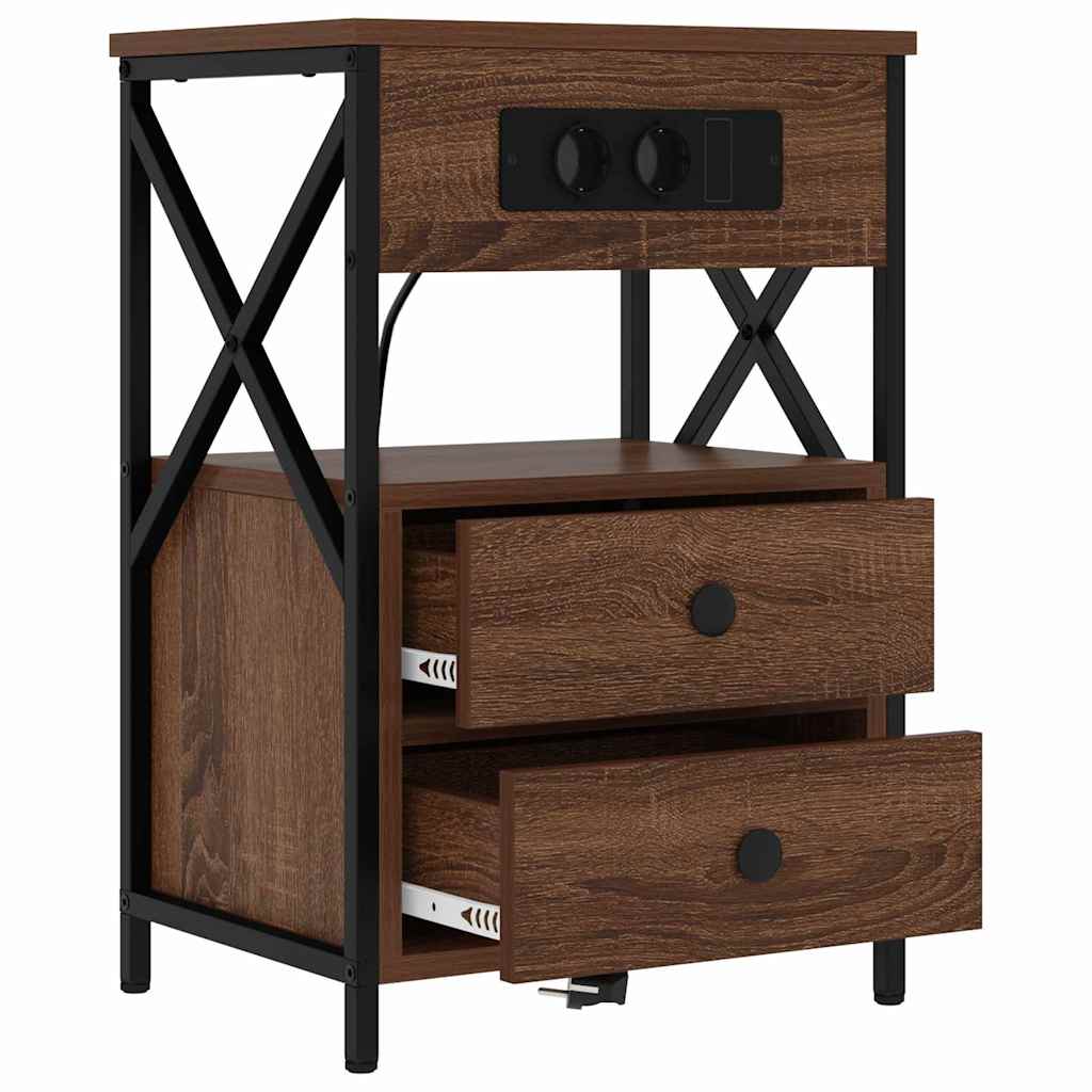 Nachttisch mit Ladestation Braunes Eichenholz 40 x 31 x 60 cm