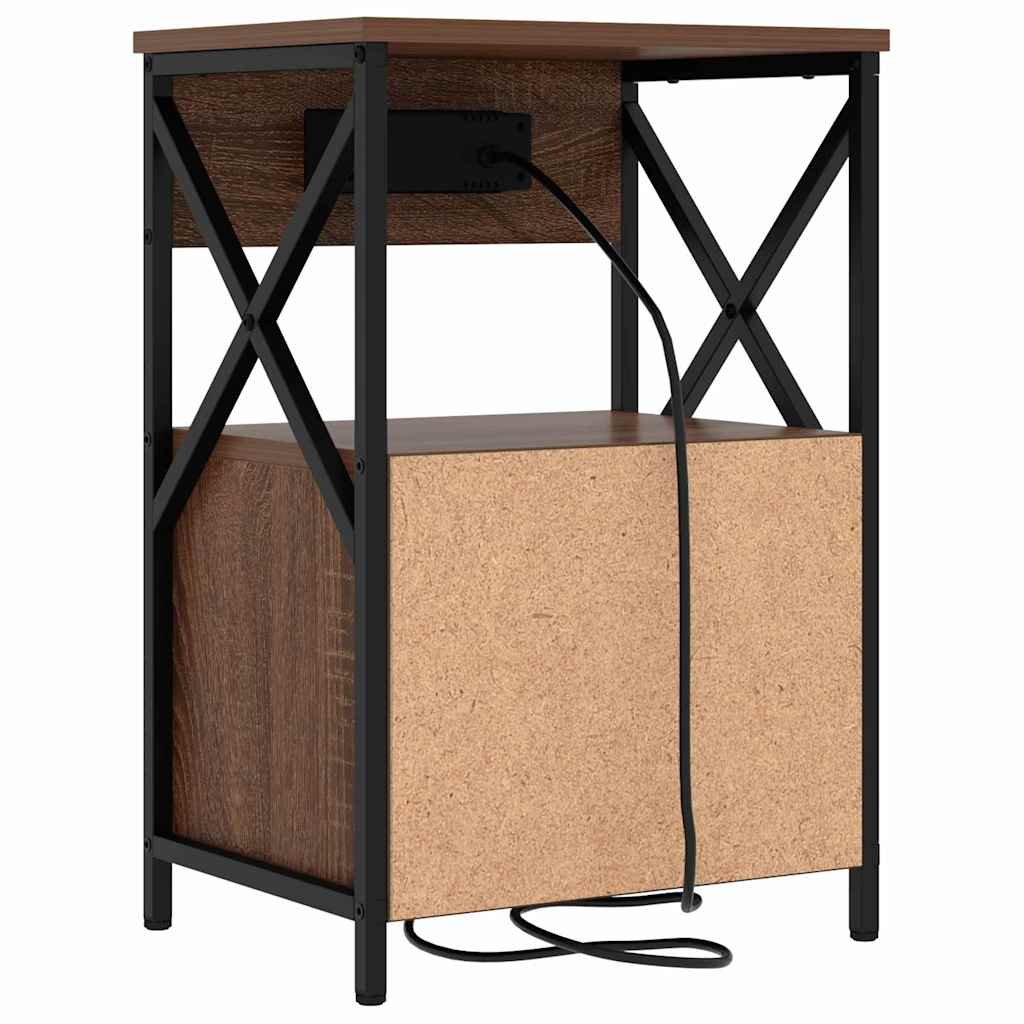 Nachttisch mit Ladestation Braunes Eichenholz 40 x 31 x 60 cm