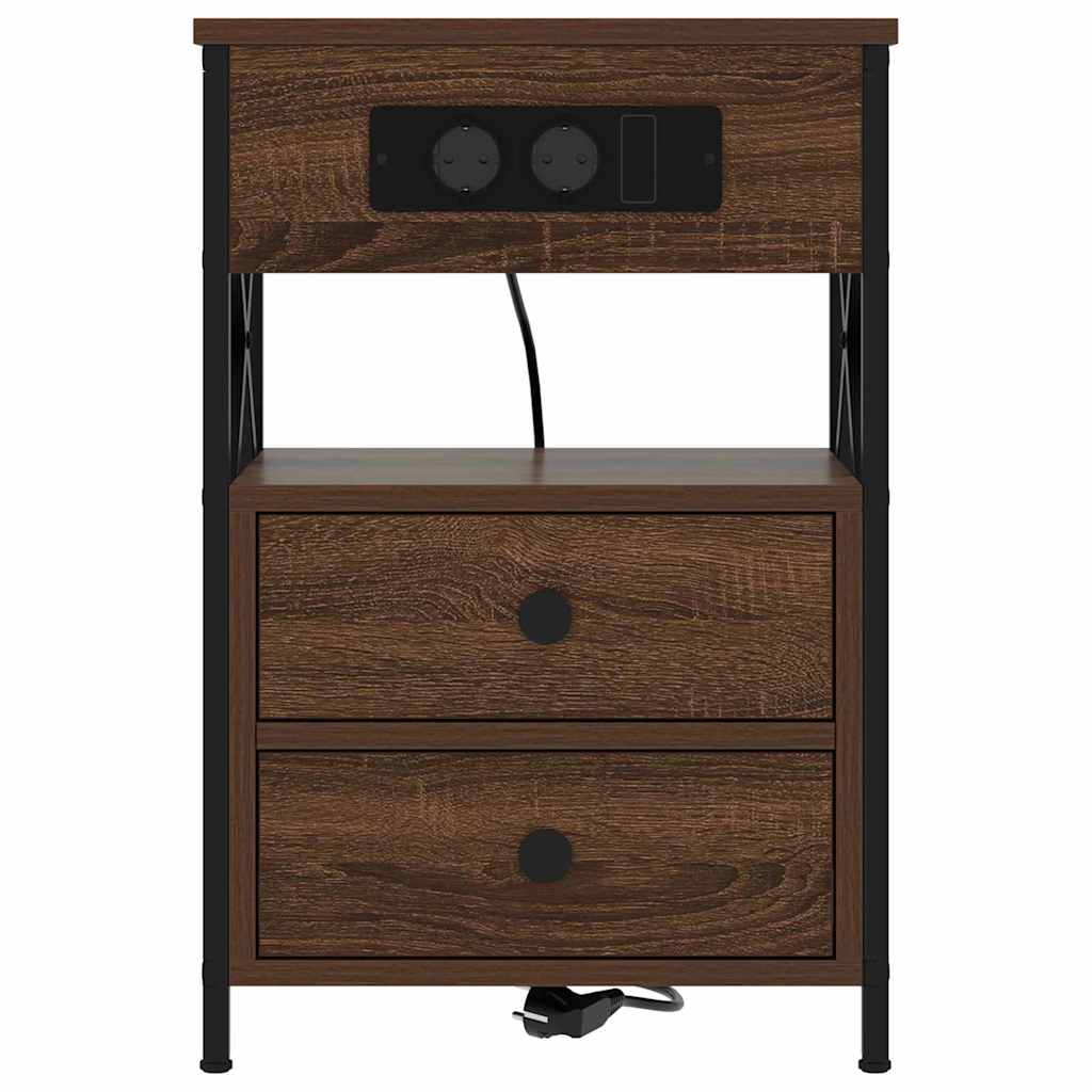 Nachttisch mit Ladestation Braunes Eichenholz 40 x 31 x 60 cm