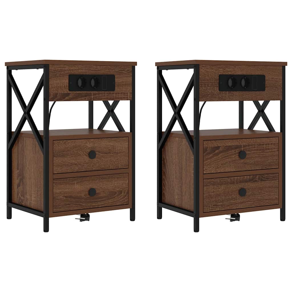 Nachttisch mit Ladestation 2 pcs Braunes Eichenholz