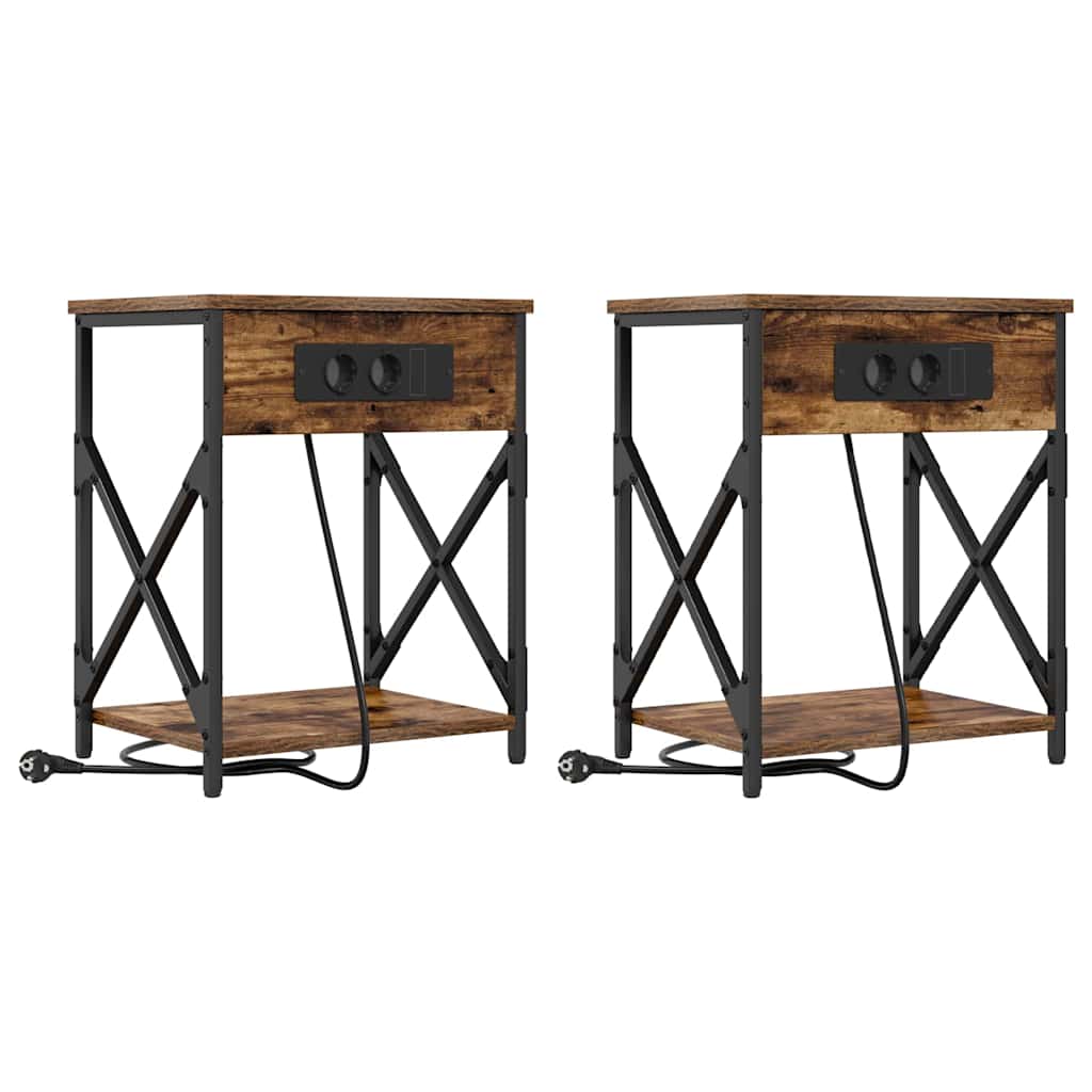 Nachttisch mit Ladestation 2 pcs Räuchereiche 41 x 31 x 51 cm