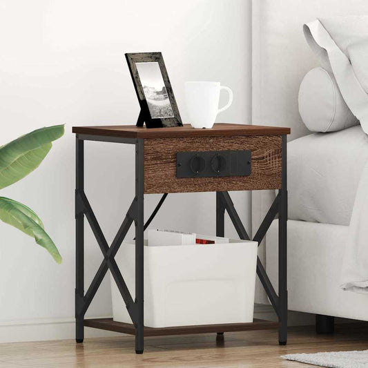 Nachttisch mit Ladestation Braune Eiche 41 x 31 x 51 cm