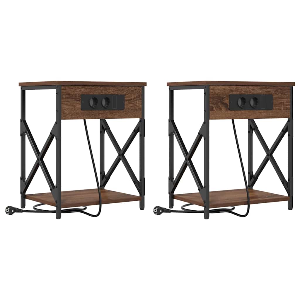 Nachttisch mit Ladestation 2 pcs Braune Eiche 41 x 31 x 51 cm