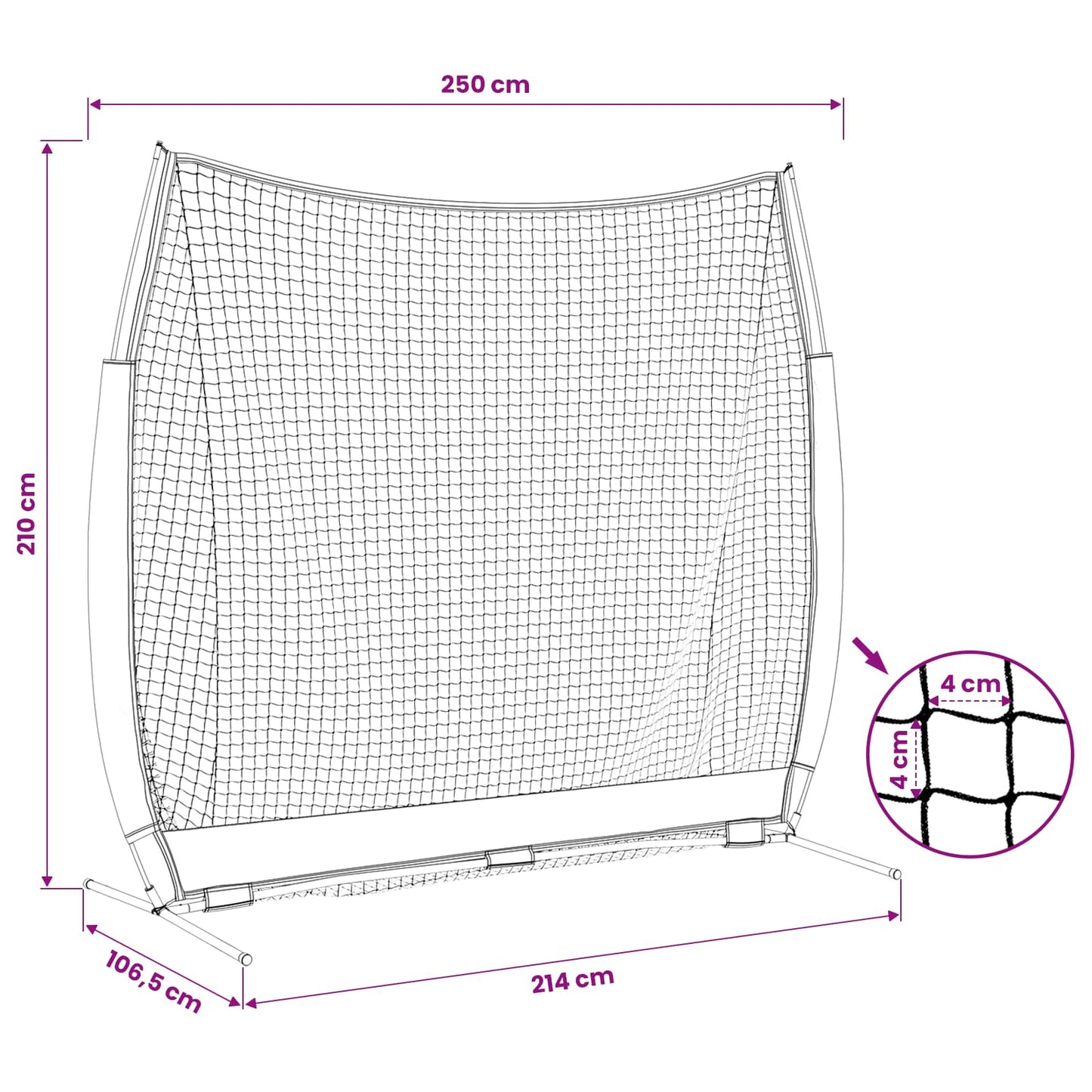 Baseball-Übungsnetz Schwarz 250 x 106,5 x 210 cm Polyester