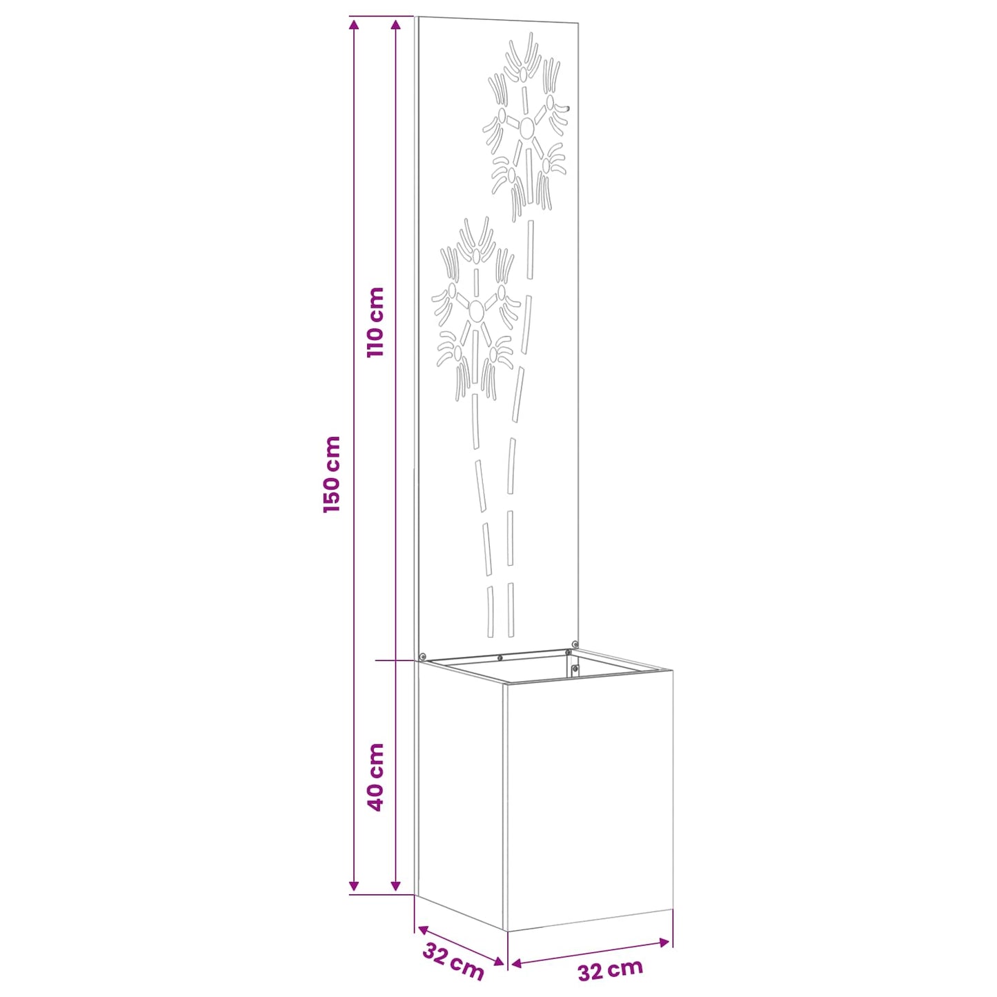 Garten Sichtschutz-Leinwand Floral Weiß 32 x 32 x 150 cm