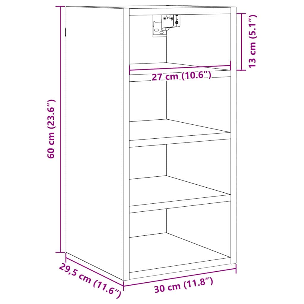 Hängeschrank Schwarz Eichen-Optik 30 x 29,5 x 60 cm