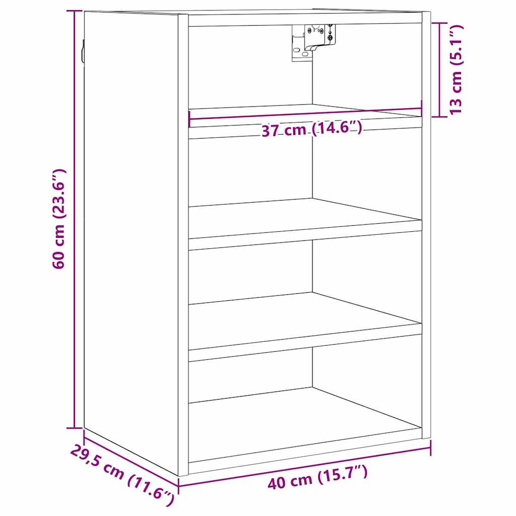 Hängeschrank Schwarz Eichen-Optik 40 x 29,5 x 60 cm