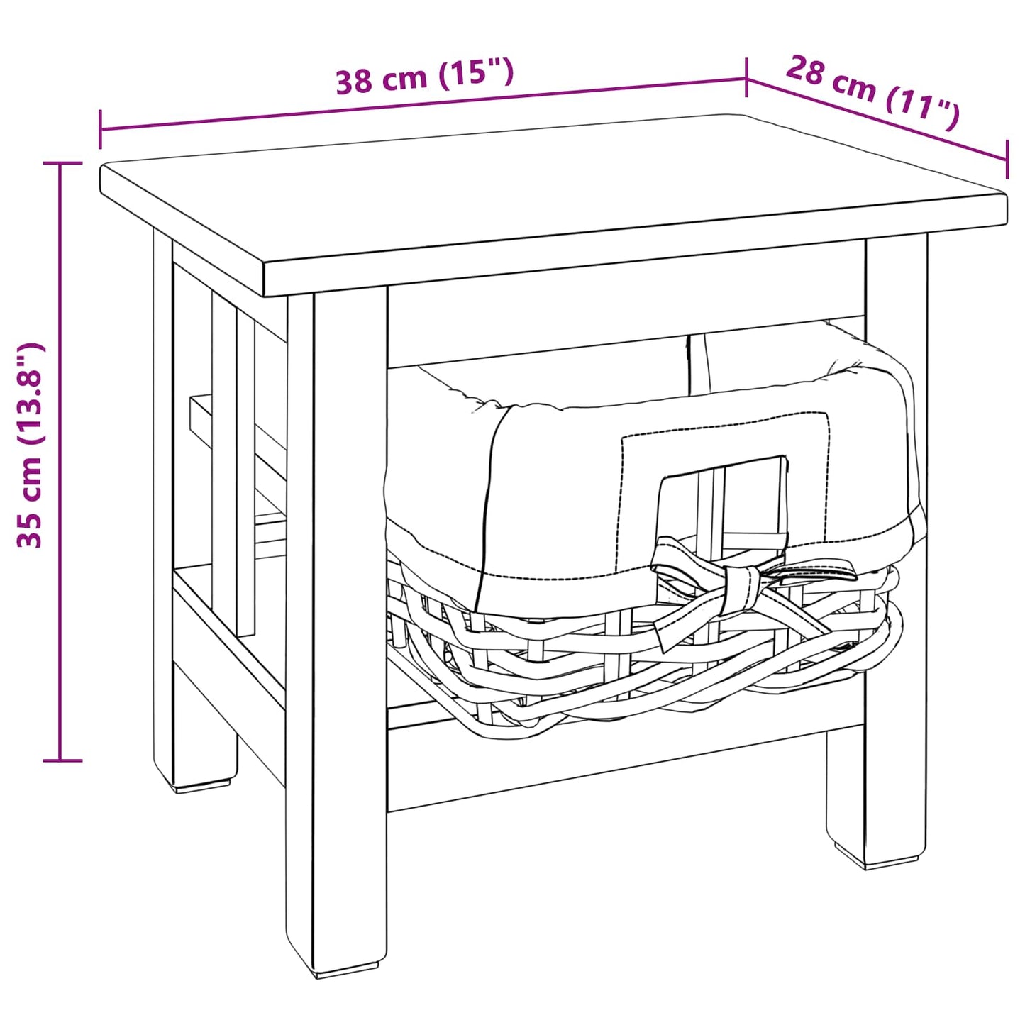 Beistelltisch Braun 38 x 28 x 35 cm Massivholz Mahagoni