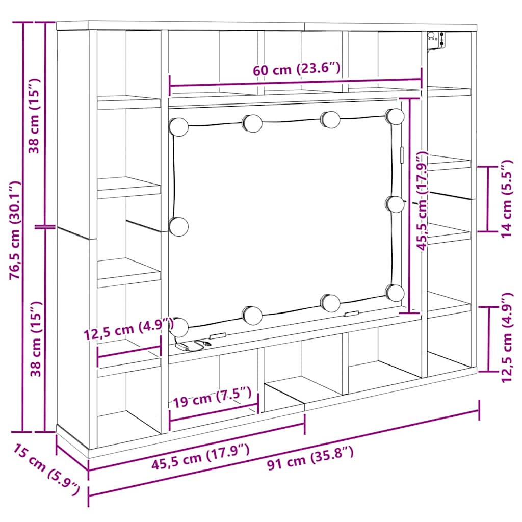 Spiegelschrank Schwarz Eichen-Optik 91 x 15 x 76,5 cm