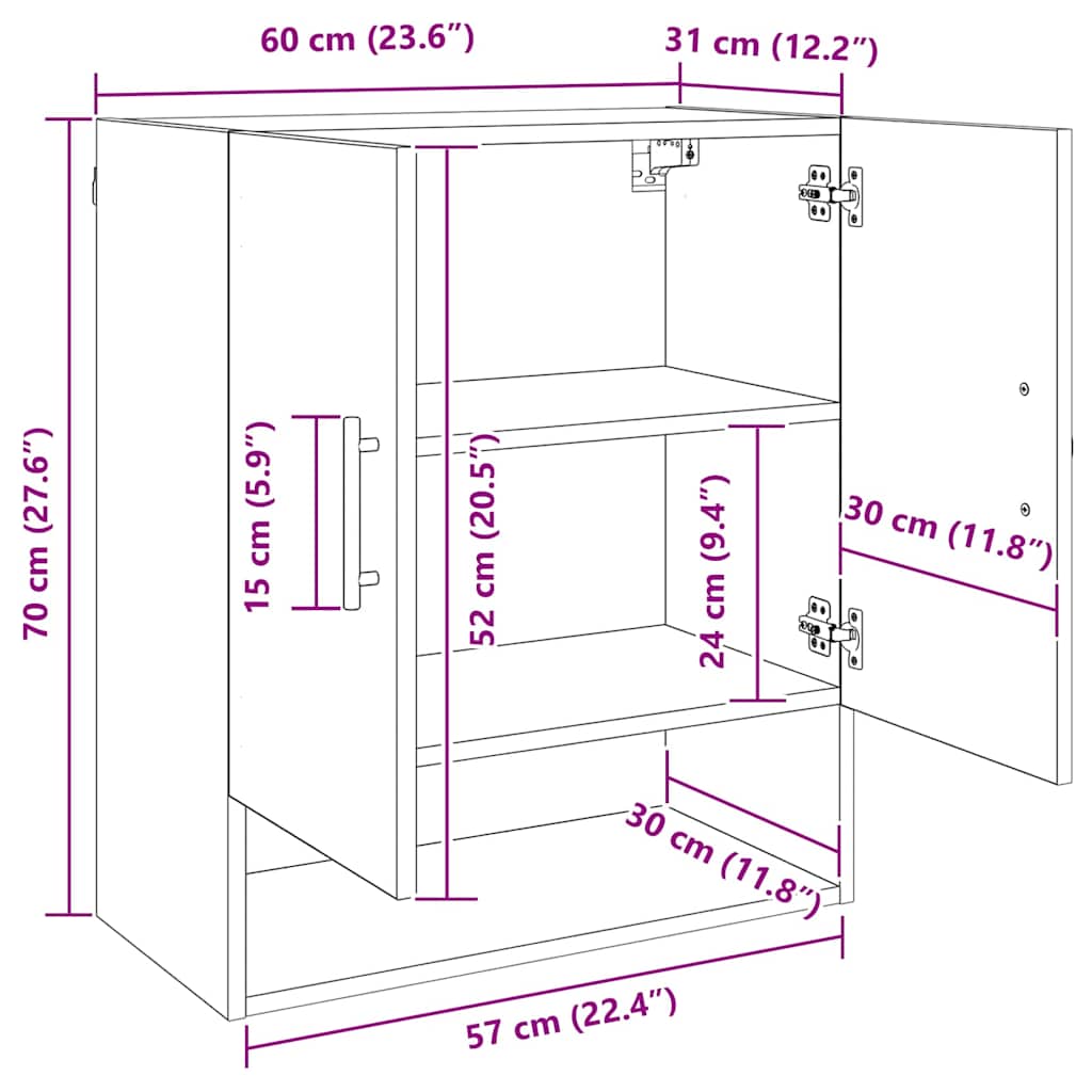 Wandschrank 60 x 31 x 70 cm Holzwerkstoff Altholz