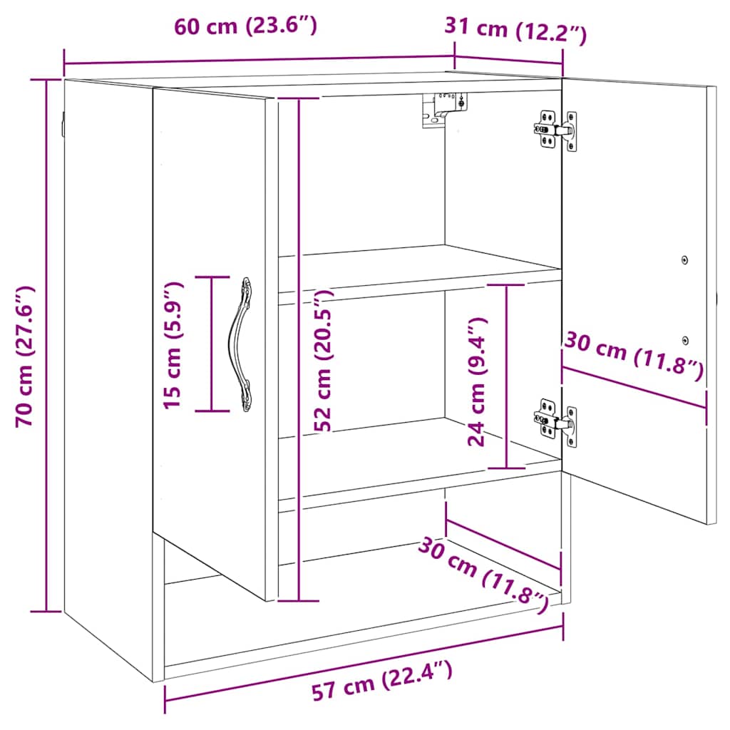 Wandschrank 60 x 31 x 70 cm Holzwerkstoff Schwarz Eichen-Optik