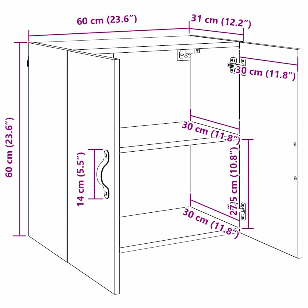 Wandschrank 60 x 31 x 60 cm Holzwerkstoff Schwarz Eichen-Optik