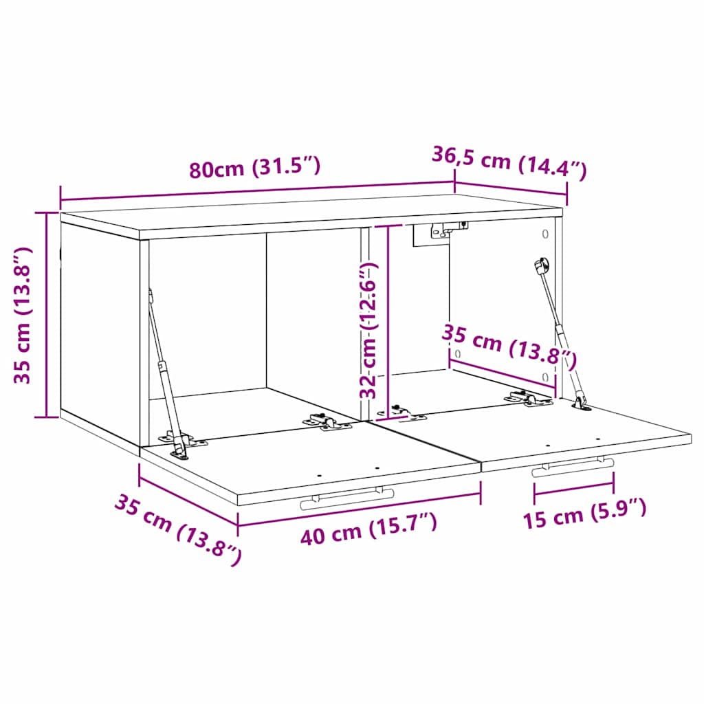 Wandschrank 80 x 36.5 x 35 cm Holzwerkstoff