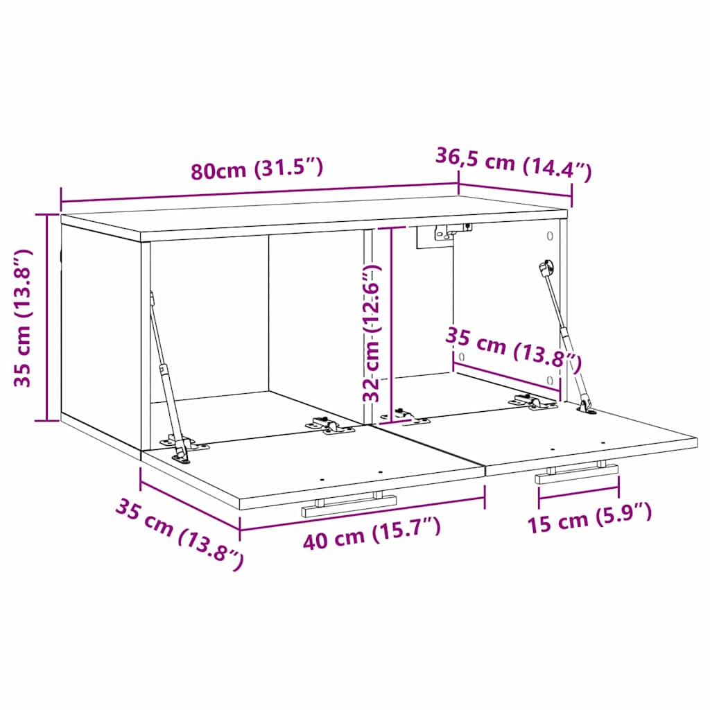 Wandschrank 80 x 36.5 x 35 cm Holzwerkstoff Artisan-Eiche