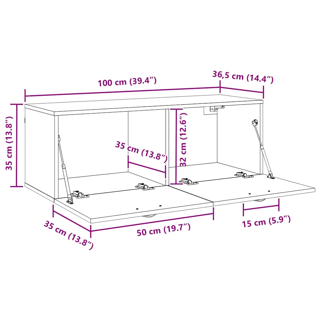 Wandschrank 100 x 36,5 x 35 cm Holzwerkstoff Altholz