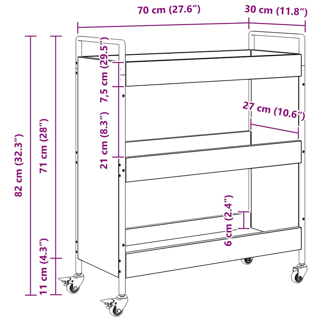 Küchentrolley Altholz 70 x 30 x 82 cm Holzwerkstoff