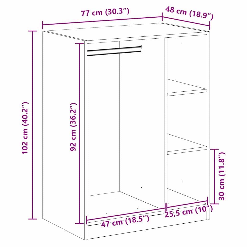 Kleiderschrank Schwarz Eichen-Optik 77 x 48 x 102 cm