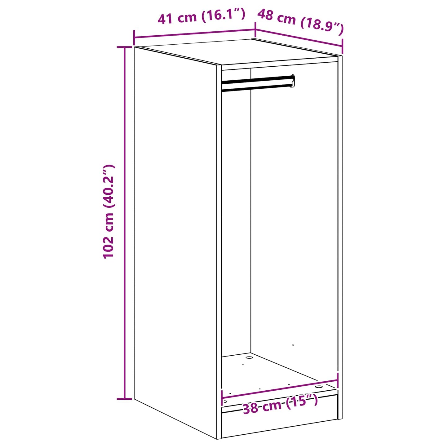 Kleiderschrank Schwarz Eichen-Optik 41 x 48 x 102 cm