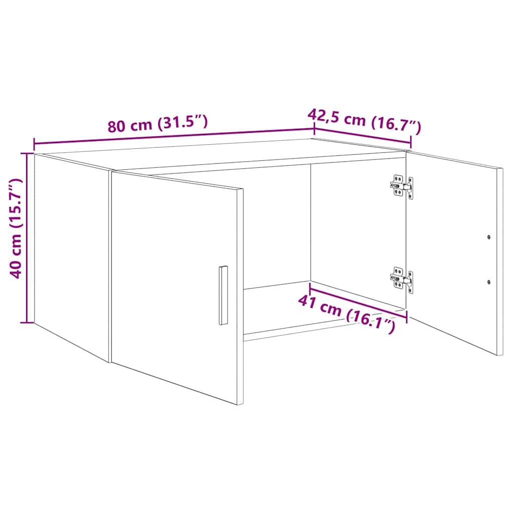Wandschrank Schwarz Eichen-Optik 80 x 42,5 x 40 cm