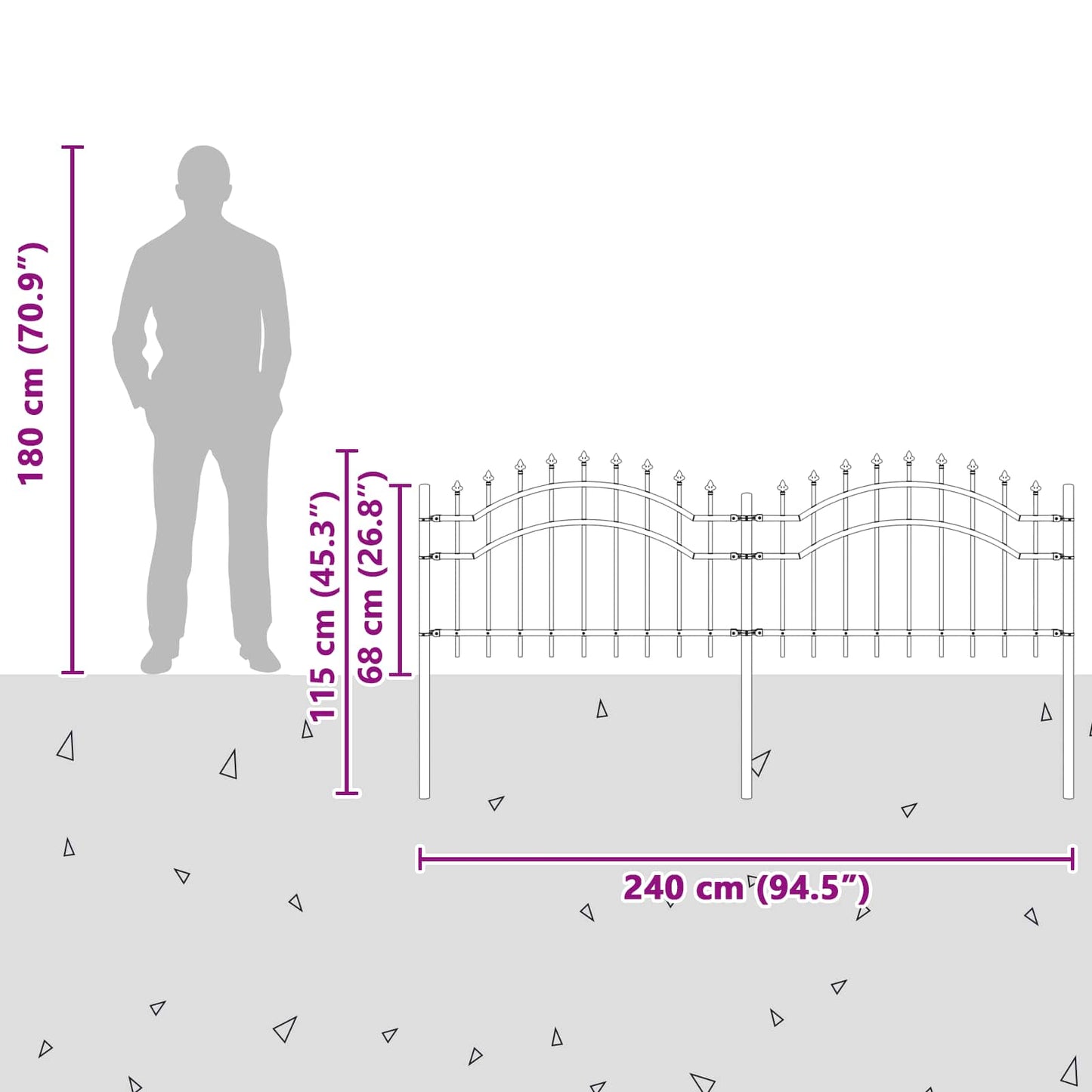 Gartenzaun WOERDEN 240 x 115 cm Pulverbeschichteter Stahl Grau