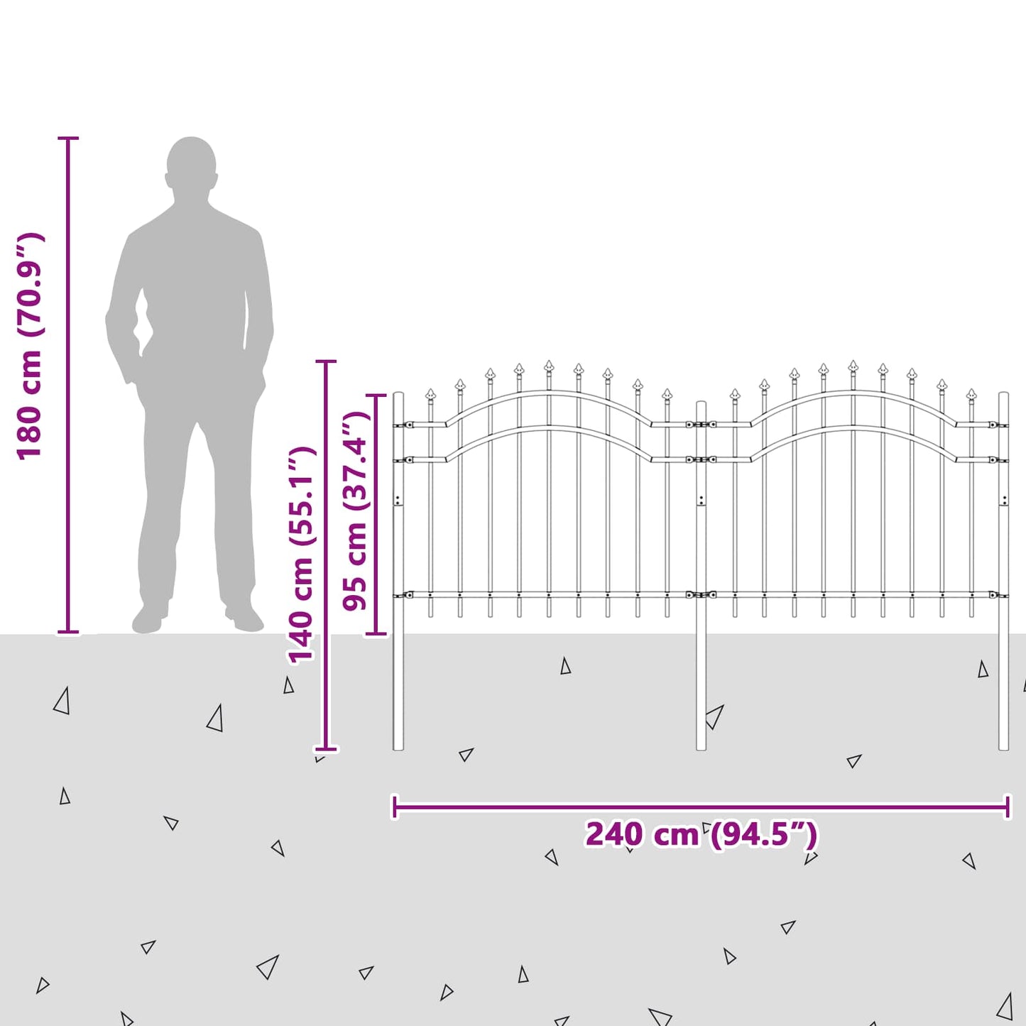 Gartenzaun WOERDEN 240 x 140 cm Pulverbeschichteter Stahl Grau