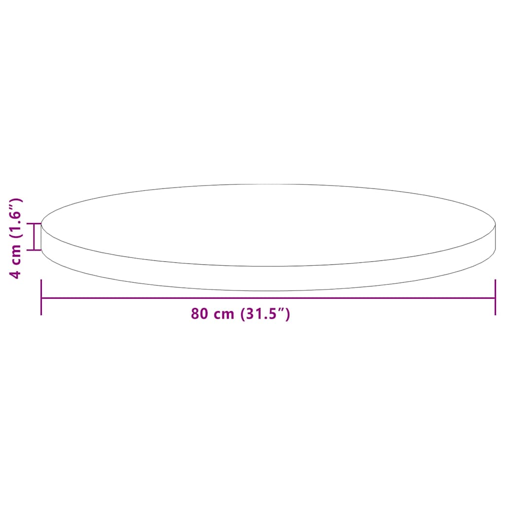 Tischplatte Ø 80 x 4 cm Rund Massivholz Eiche Hellbraun