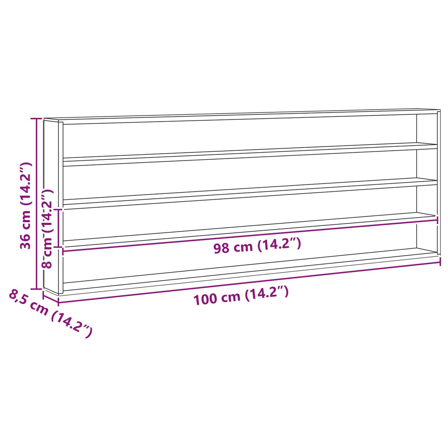 Wanddisplay-Case Wandhalterung Beige 100 x 8,5 x 36 cm
