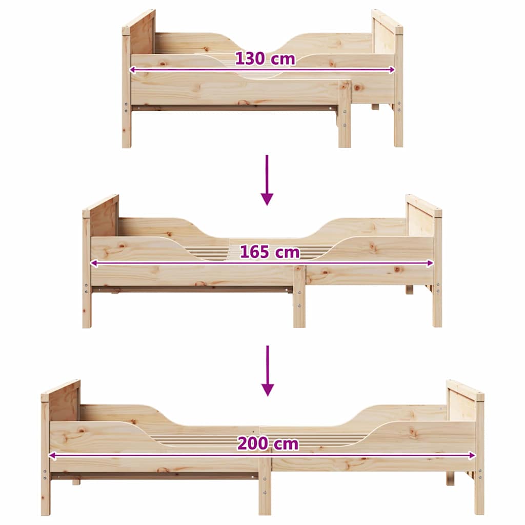Ausziehbares Bettgestell für Kinder Braun 80 x 130 / 165 / 200 cm