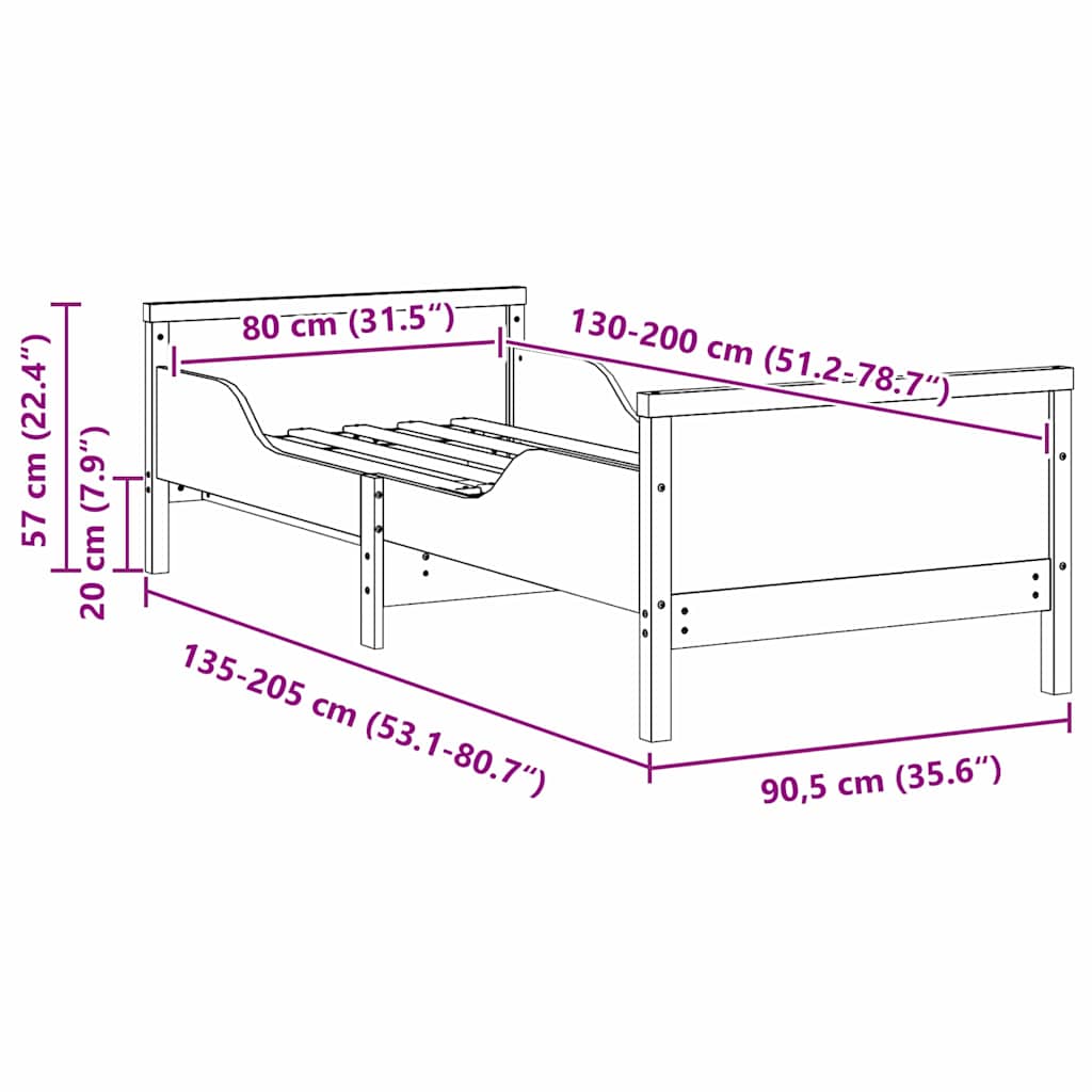 Ausziehbares Bettgestell für Kinder Braun 80 x 130 / 165 / 200 cm
