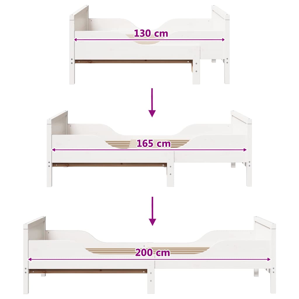 Ausziehbares Bettgestell für Kinder Weiß 80 x 130 / 165 / 200 cm
