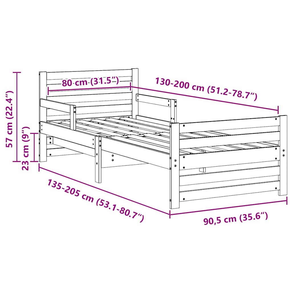 Ausziehbares Bettgestell für Kinder Weiß 80 x 130 / 165 / 200 cm