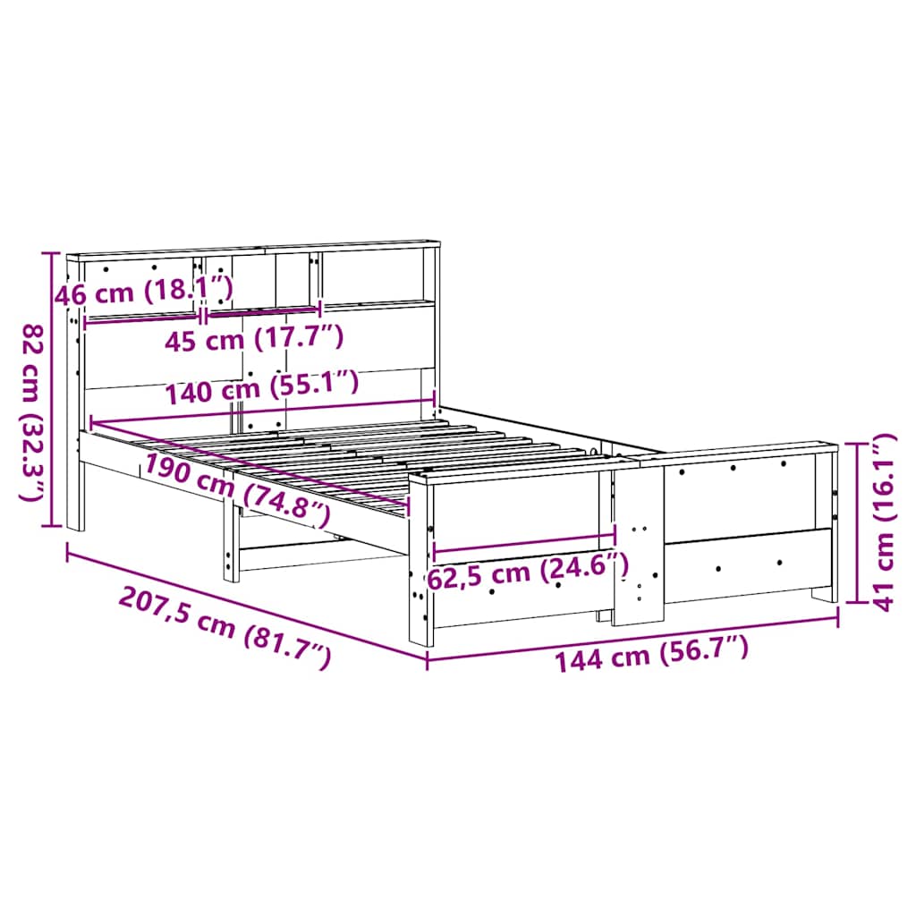 Bettgestell mit Kopfteil Weiß 140 x 190 cm Massivholz Kiefer