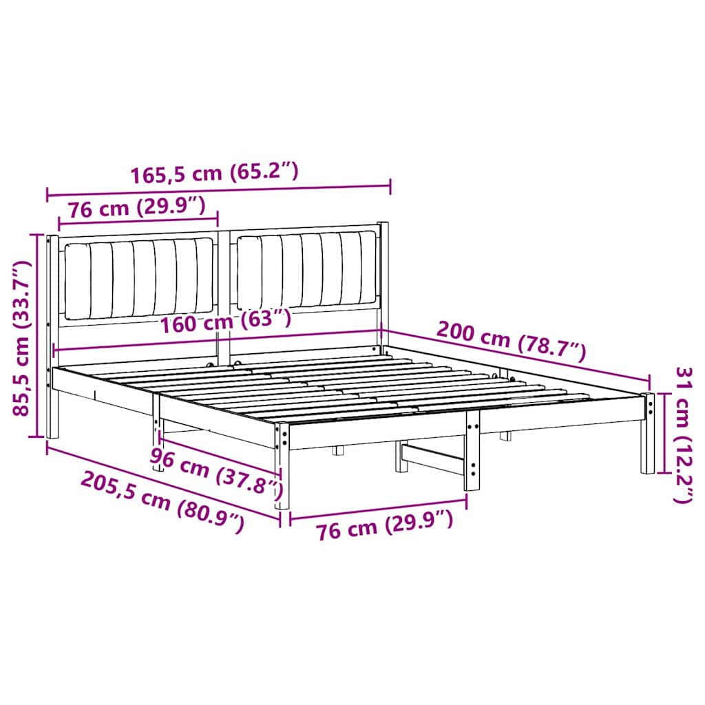 Bettgestell mit gepolstertem Kopfteil Dunkelgrau 160 x 200 cm