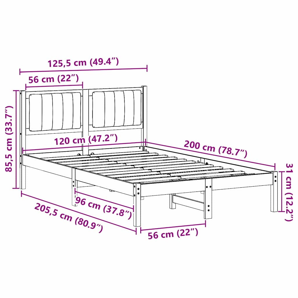 Bettgestell mit gepolstertem Kopfteil Dunkelgrau 120 x 200 cm