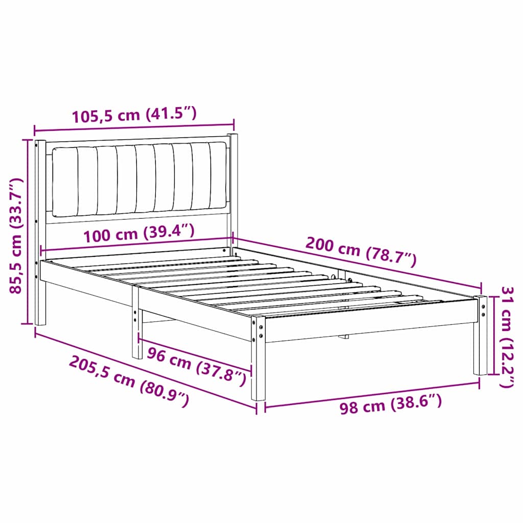 Bettgestell mit gepolstertem Kopfteil Dunkelgrau 100 x 200 cm