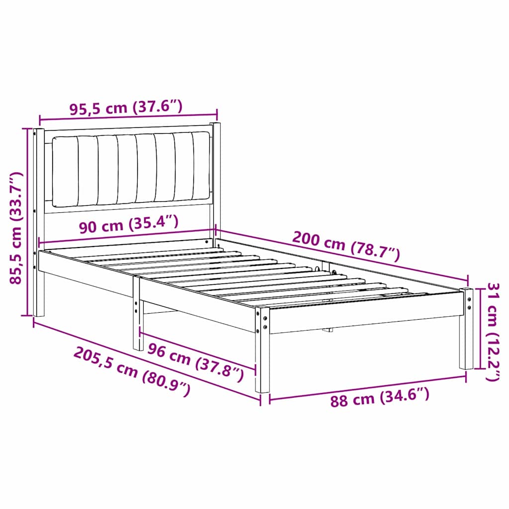 Bettgestell mit gepolstertem Kopfteil Hellgrau 90 x 200 cm