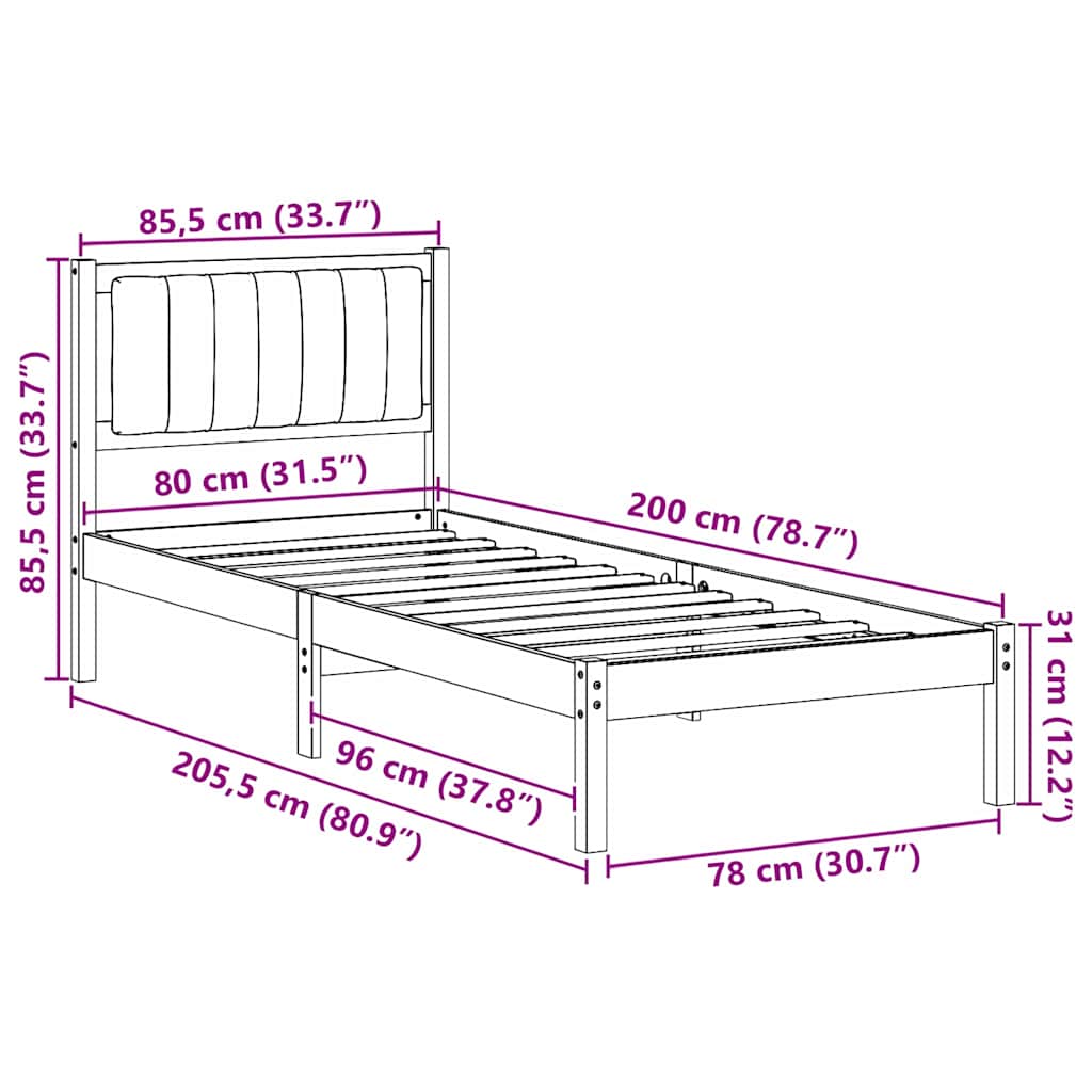 Bettgestell mit gepolstertem Kopfteil Hellgrau 80 x 200 cm