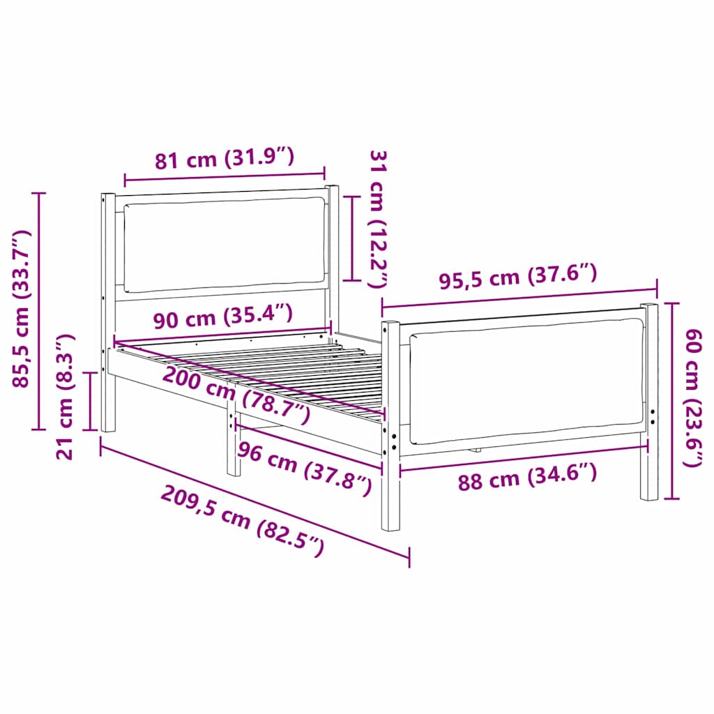 Bettrahmen mit Kopfteil Taupe 90 x 200 cm Stoff