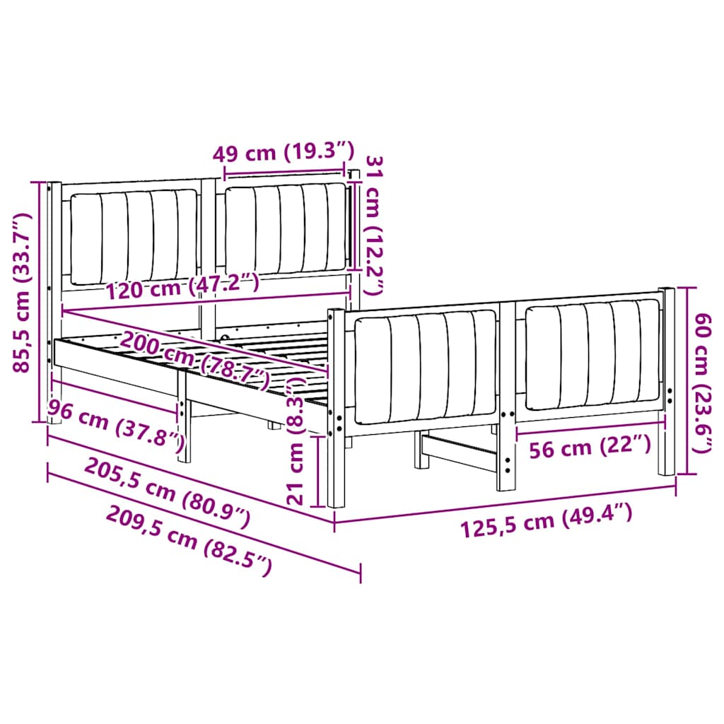 Bettgestell Braun und Schwarz 120 x 200 cm Massivholz Kiefer