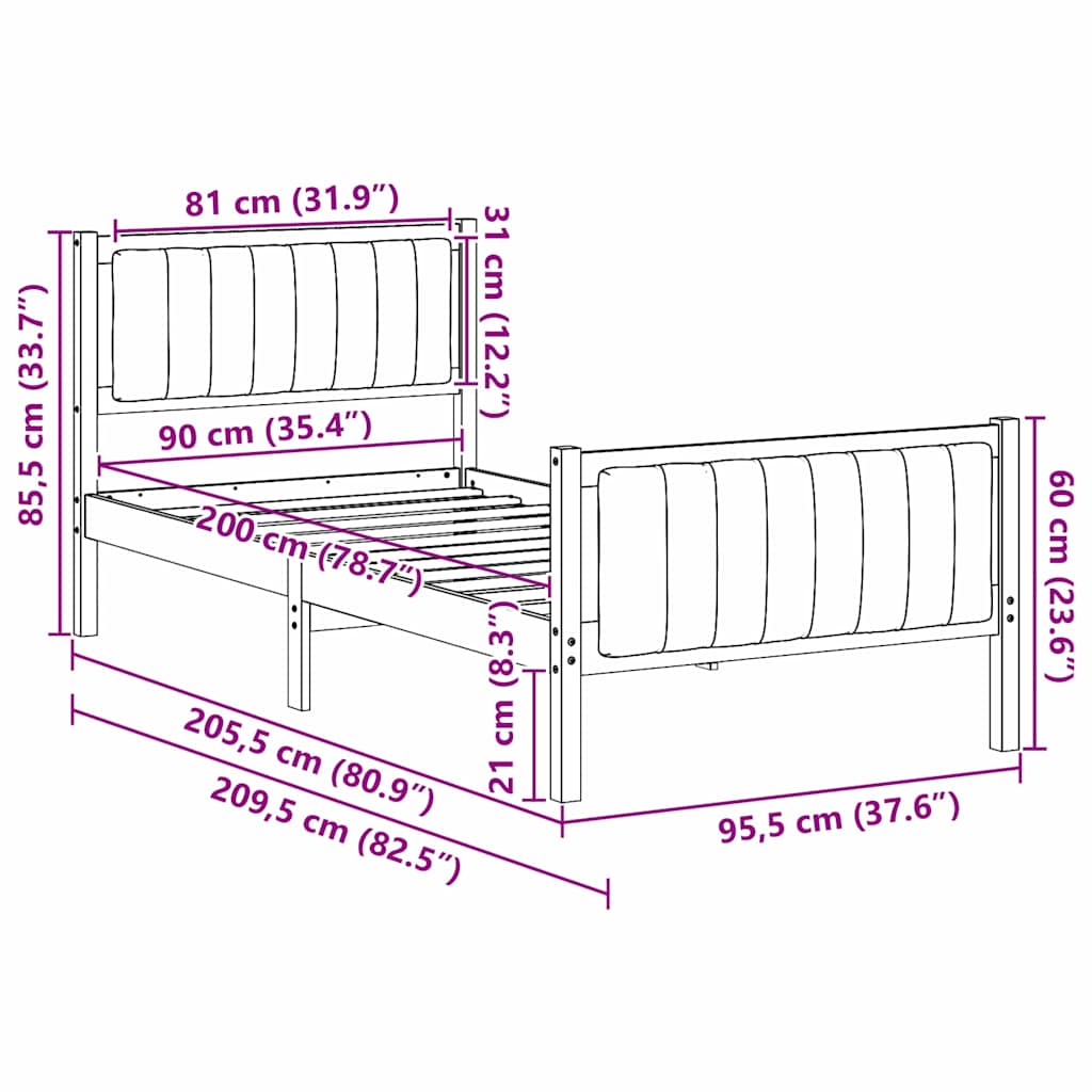 Bettgestell Braun und Taupe 90 x 200 cm Massivholz Kiefer