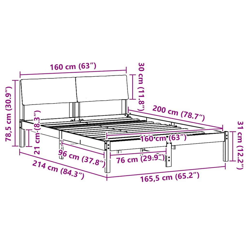Bettgestell Braun und hellgrau 160 x 200 cm Massivholz Kiefer