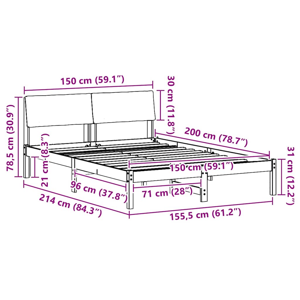 Bettgestell Braun und hellgrau 150 x 200 cm Massivholz Kiefer
