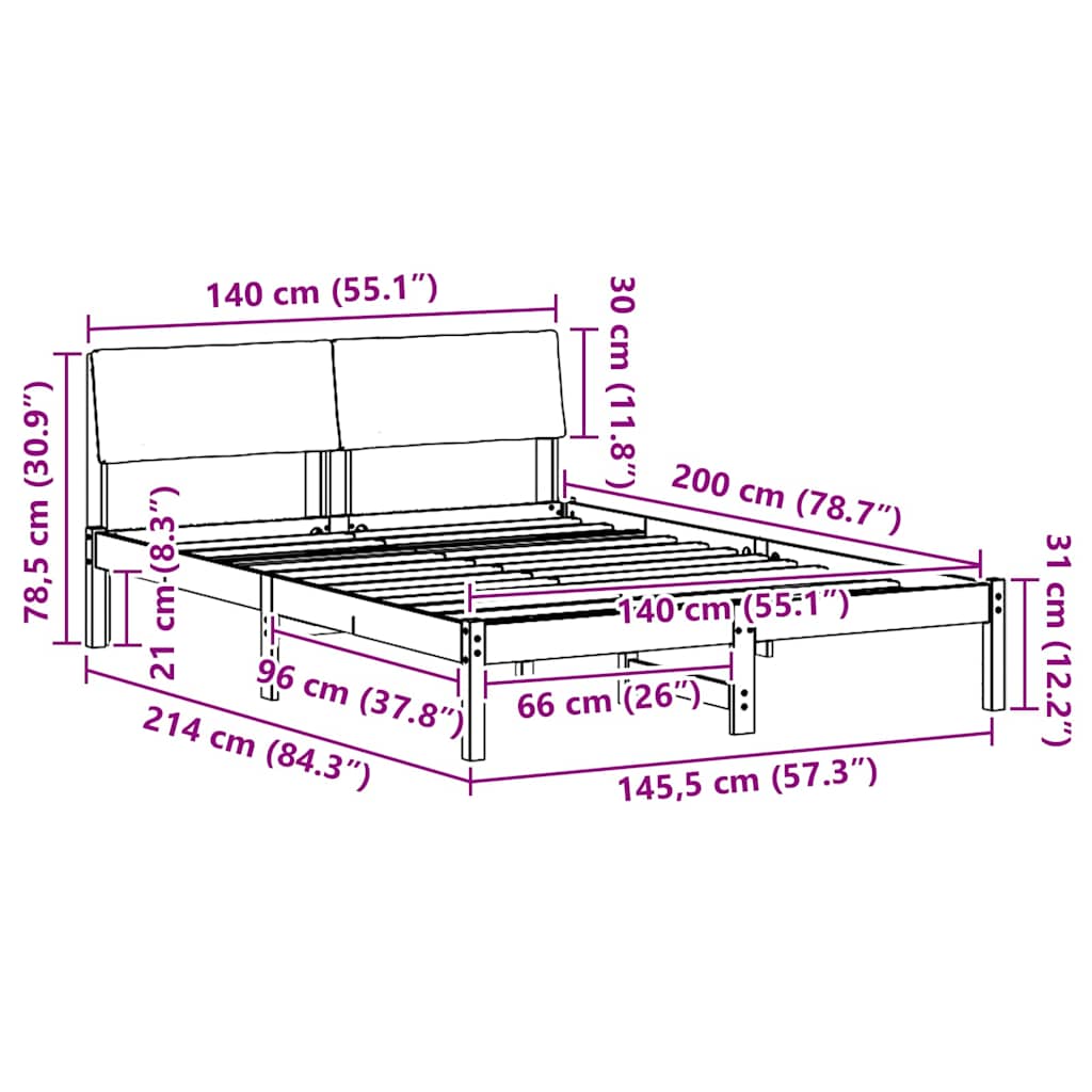 Bettgestell Braun und Schwarz 140 x 200 cm Massivholz Kiefer